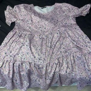 Purple floral dress with ruffle sleeve
